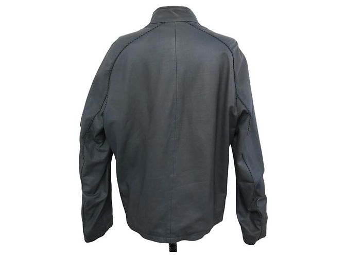 Hermès HERMES COAT JACKET BUTTONS SADDLE STUDS 54 L IN LEATHER Dark grey - view 3
