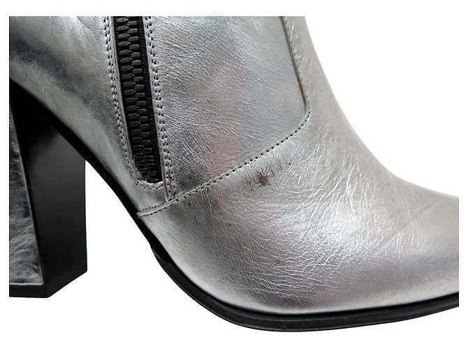 CHAUSSURES BOTTINES BALMAIN 39.5 A TALONS CUIR ARGENTE SILVER ANKLE BOOTS - vue 11