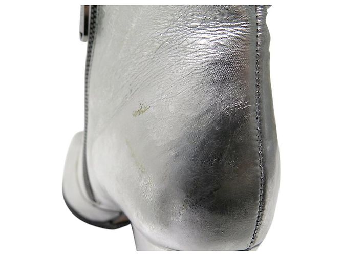 CHAUSSURES BOTTINES BALMAIN 39.5 A TALONS CUIR ARGENTE SILVER ANKLE BOOTS - vue 13