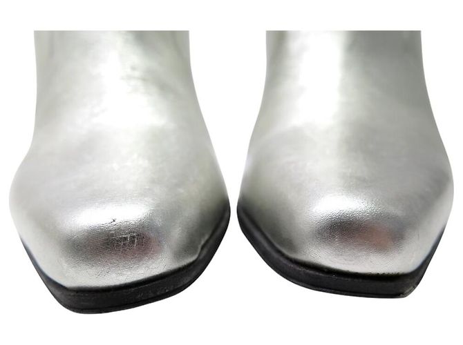 CHAUSSURES BOTTINES BALMAIN 39.5 A TALONS CUIR ARGENTE SILVER ANKLE BOOTS - vue 4