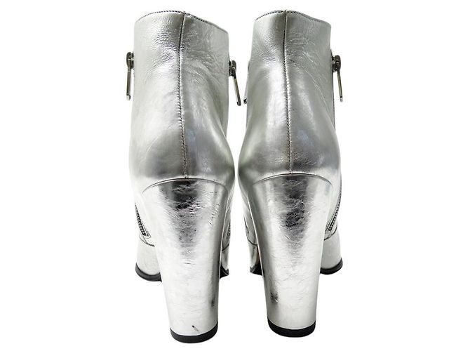 CHAUSSURES BOTTINES BALMAIN 39.5 A TALONS CUIR ARGENTE SILVER ANKLE BOOTS - vue 5