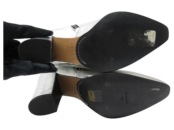 CHAUSSURES BOTTINES BALMAIN 39.5 A TALONS CUIR ARGENTE SILVER ANKLE BOOTS - vue 6