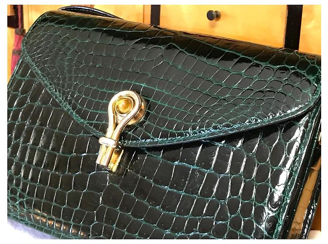 Borsa Gucci in pelle di coccodrillo verde scuro - vista 2