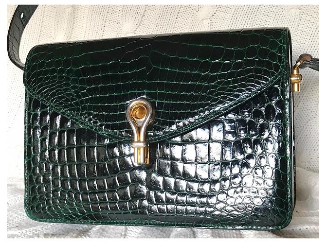 Borsa Gucci in pelle di coccodrillo verde scuro - vista 3