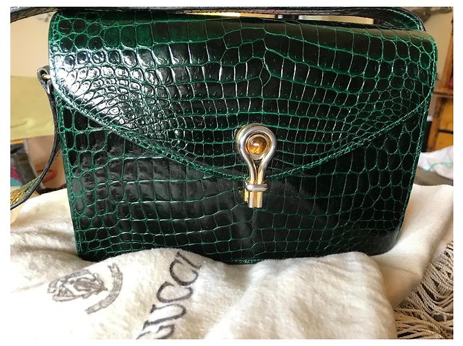 Borsa Gucci in pelle di coccodrillo verde scuro - vista 4