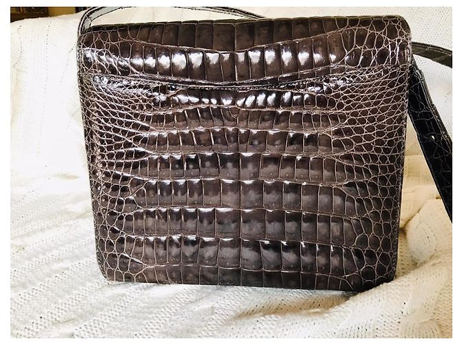 Borsa Gucci in pelle di coccodrillo marrone - vista 3