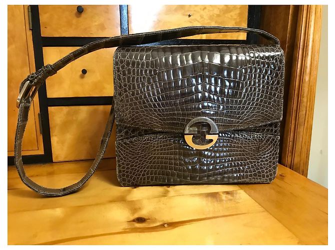 Borsa Gucci in pelle di coccodrillo marrone - vista 4