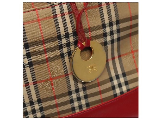 BURBERRY Nova Check Handtasche aus Canvas Beige Rot Auth 113293 - Ansicht 10
