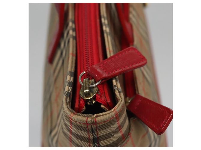 BURBERRY Nova Check Handtasche aus Canvas Beige Rot Auth 113293 - Ansicht 11