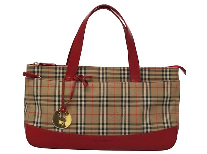 BURBERRY Nova Check Handtasche aus Canvas Beige Rot Auth 113293 - Ansicht 13