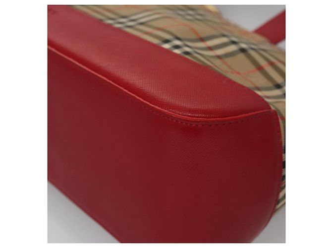 BURBERRY Nova Check Handtasche aus Canvas Beige Rot Auth 113293 - Ansicht 14