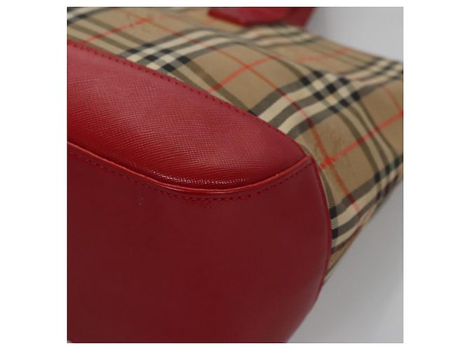 BURBERRY Nova Check Handtasche aus Canvas Beige Rot Auth 113293 - Ansicht 16