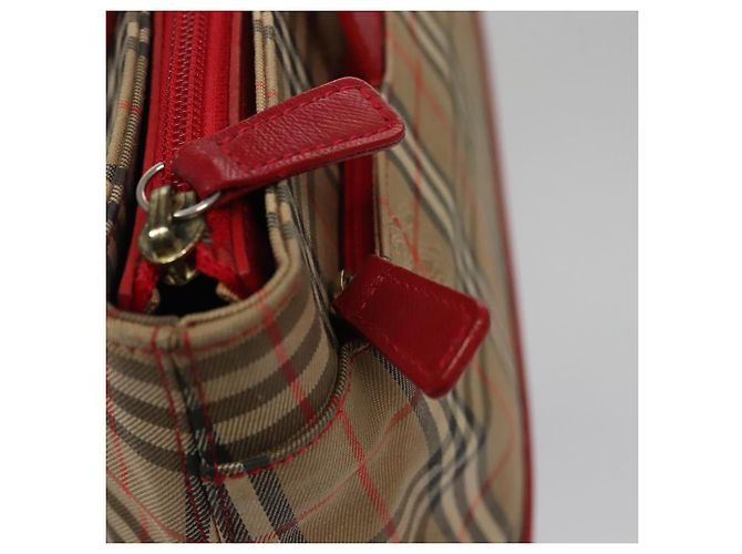 BURBERRY Nova Check Handtasche aus Canvas Beige Rot Auth 113293 - Ansicht 18