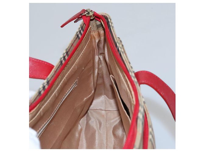 BURBERRY Nova Check Handtasche aus Canvas Beige Rot Auth 113293 - Ansicht 19
