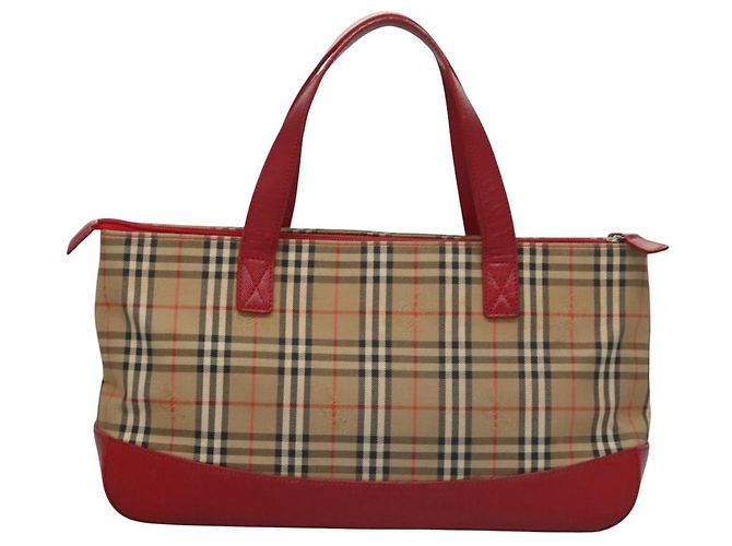 BURBERRY Nova Check Handtasche aus Canvas Beige Rot Auth 113293 - Ansicht 2