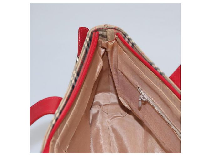 BURBERRY Nova Check Handtasche aus Canvas Beige Rot Auth 113293 - Ansicht 20
