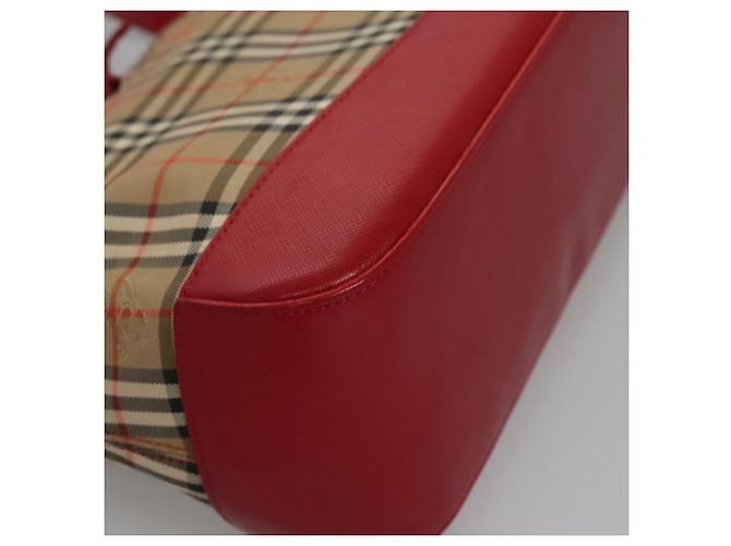 BURBERRY Nova Check Handtasche aus Canvas Beige Rot Auth 113293 - Ansicht 9