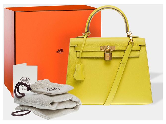 Hermès Sac HERMES Kelly 25 en Cuir Jaune - 102503 - vue 2