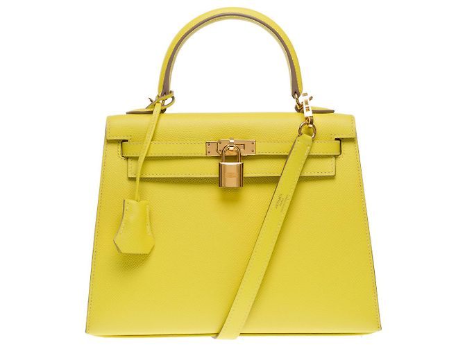 Hermès Sac HERMES Kelly 25 en Cuir Jaune - 102503 - vue 3