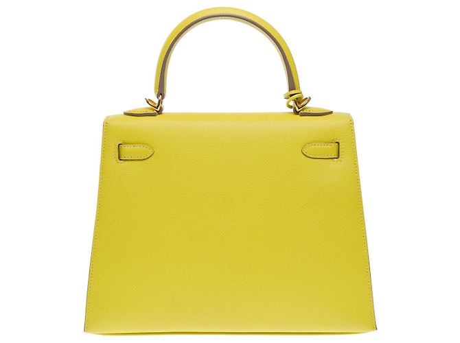 Hermès Sac HERMES Kelly 25 en Cuir Jaune - 102503 - vue 4