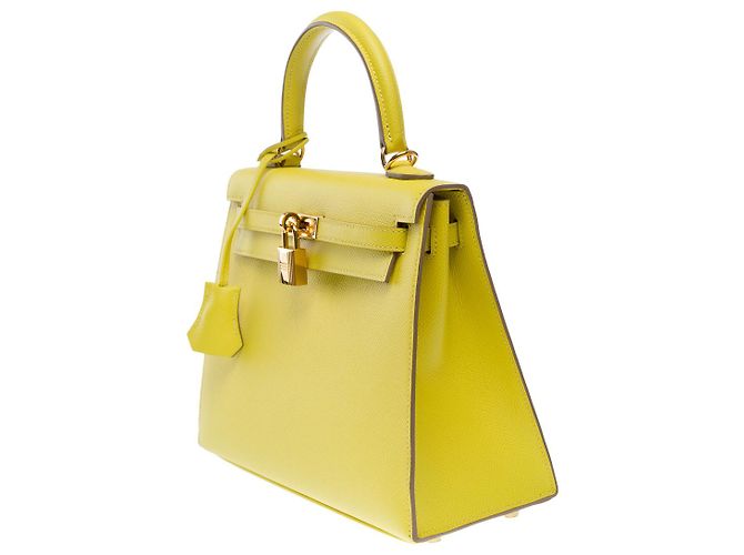 Hermès Sac HERMES Kelly 25 en Cuir Jaune - 102503 - vue 5