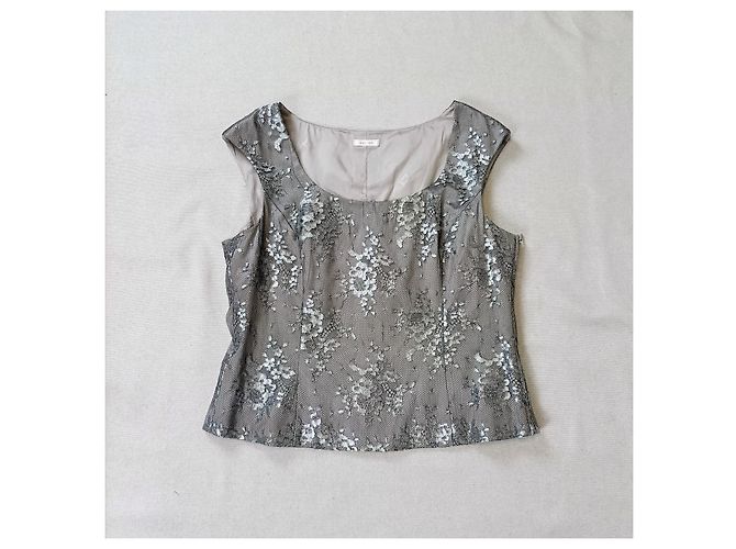 Vestito in seta e pizzo elegante grigio perla Escada 1990s Argento - vista 11