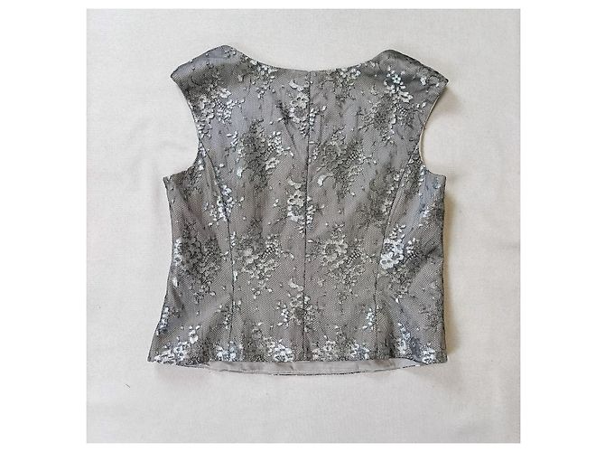 Vestito in seta e pizzo elegante grigio perla Escada 1990s Argento - vista 12