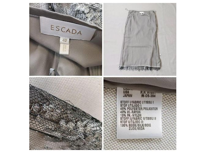 Vestito in seta e pizzo elegante grigio perla Escada 1990s Argento - vista 13