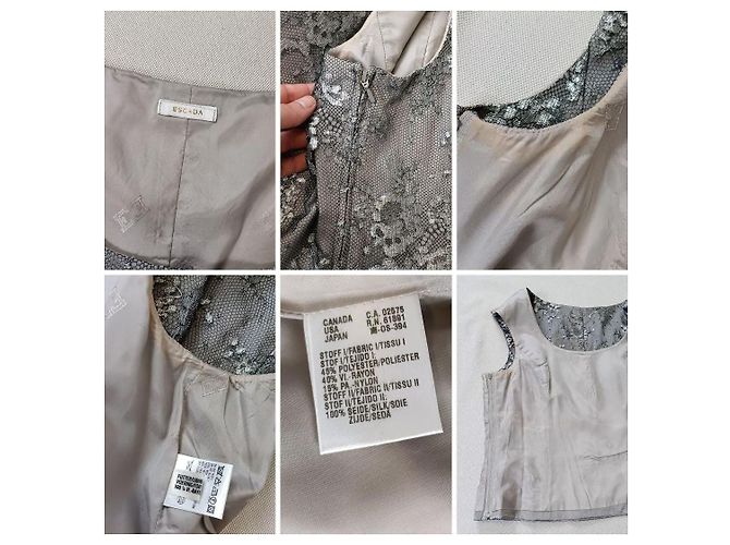 Vestito in seta e pizzo elegante grigio perla Escada 1990s Argento - vista 14
