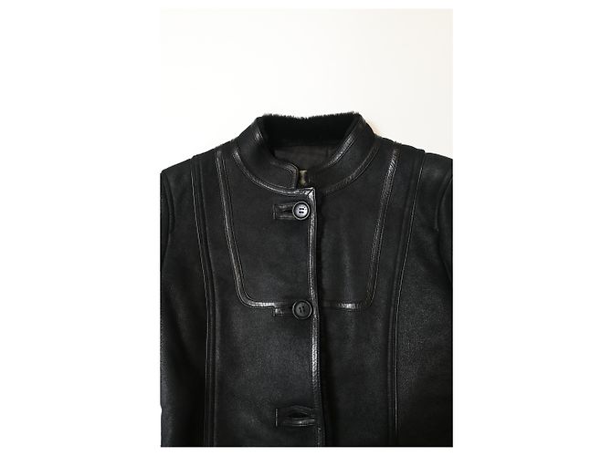 Céline  Celine Belted Mandarin Collared Jacket in Black Leather - view 10
