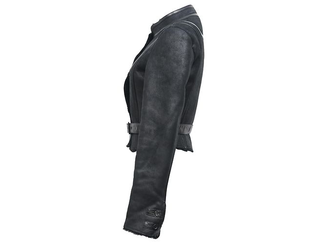 Céline  Celine Belted Mandarin Collared Jacket in Black Leather - view 2