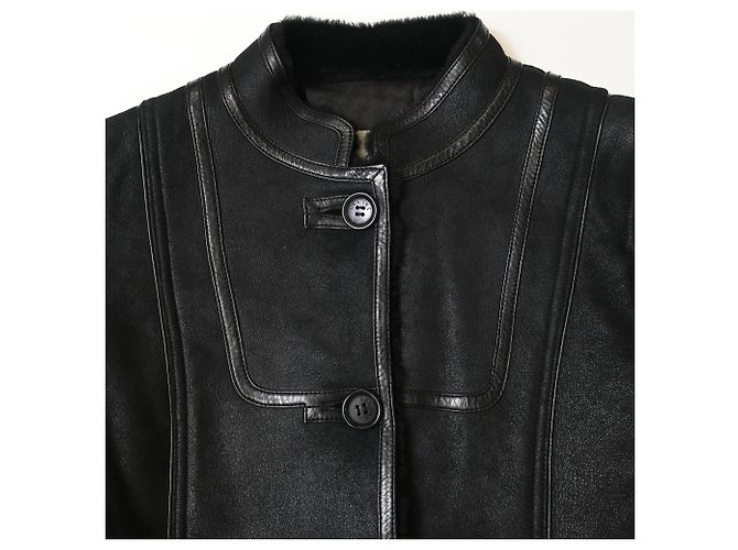 Céline  Celine Belted Mandarin Collared Jacket in Black Leather - view 5