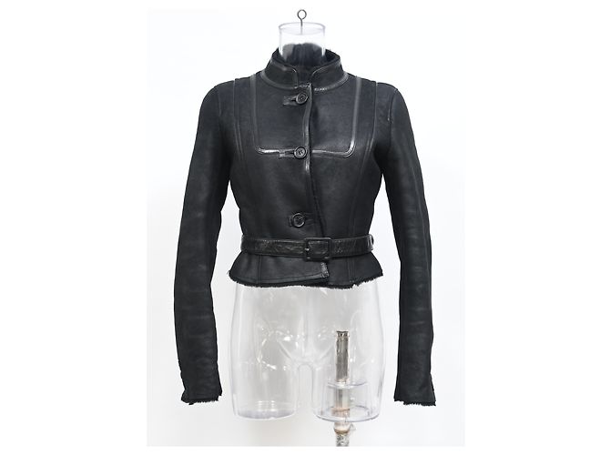 Céline  Celine Belted Mandarin Collared Jacket in Black Leather - view 6