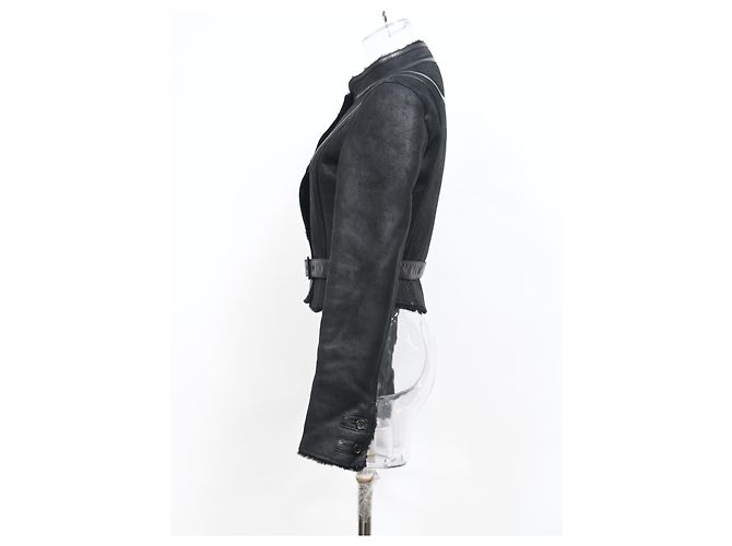 Céline  Celine Belted Mandarin Collared Jacket in Black Leather - view 7