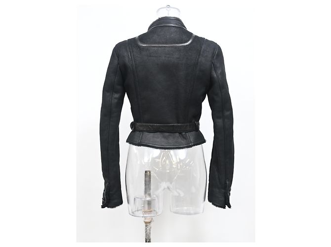 Céline  Celine Belted Mandarin Collared Jacket in Black Leather - view 8