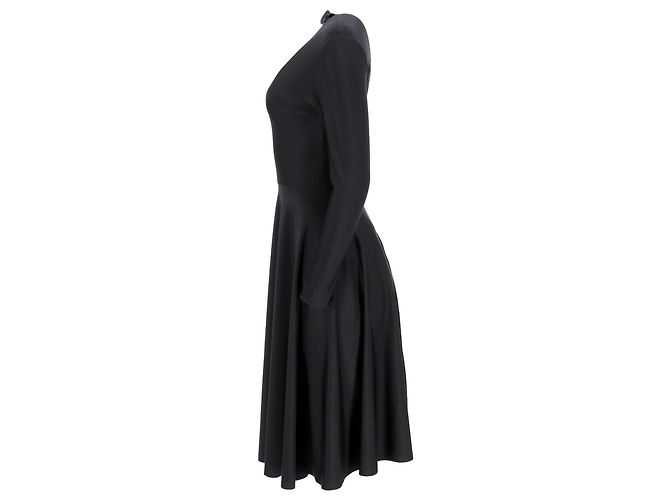 Day Balenciaga Midi-Flared Kleid mit Stehkragen aus schwarzem Polyester - Ansicht 2