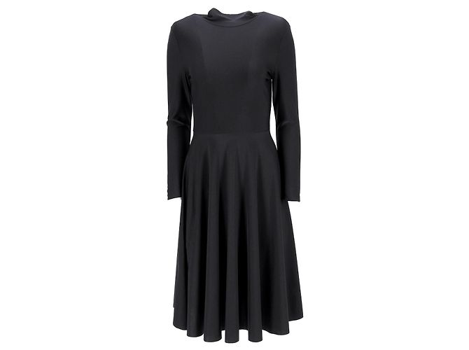Day Balenciaga Midi-Flared Kleid mit Stehkragen aus schwarzem Polyester - Ansicht 6