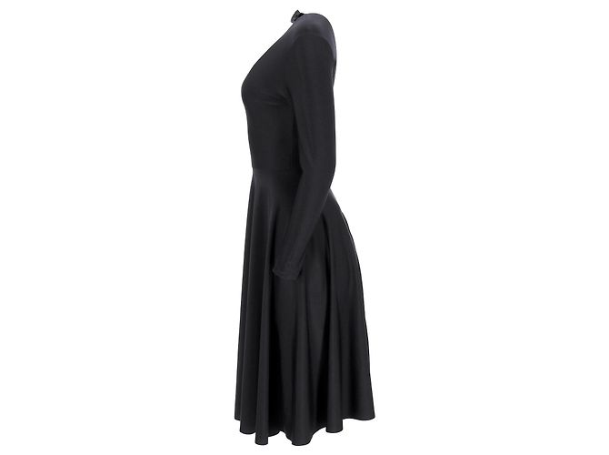 Day Balenciaga Midi-Flared Kleid mit Stehkragen aus schwarzem Polyester - Ansicht 7