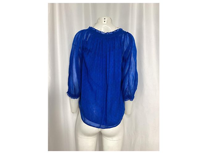 Diane von Furstenberg Bluse aus blauer Seide - Ansicht 10