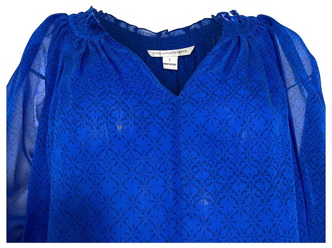 Diane von Furstenberg Bluse aus blauer Seide - Ansicht 2