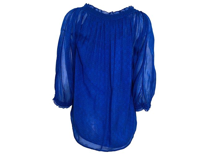 Diane von Furstenberg Bluse aus blauer Seide - Ansicht 4