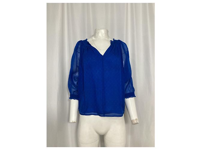 Diane von Furstenberg Bluse aus blauer Seide - Ansicht 7