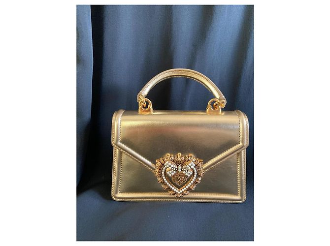 Dolce & Gabbana Devotion borsa in pelle dorata D'oro - vista 11