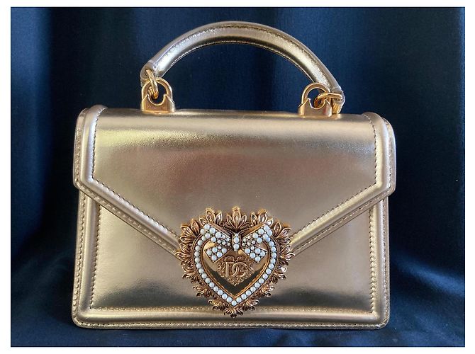 Dolce & Gabbana Devotion borsa in pelle dorata D'oro - vista 2