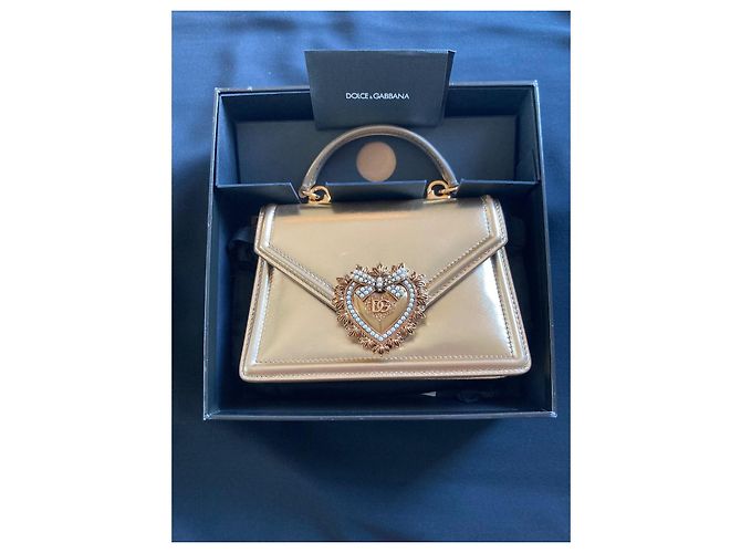 Dolce & Gabbana Devotion borsa in pelle dorata D'oro - vista 3