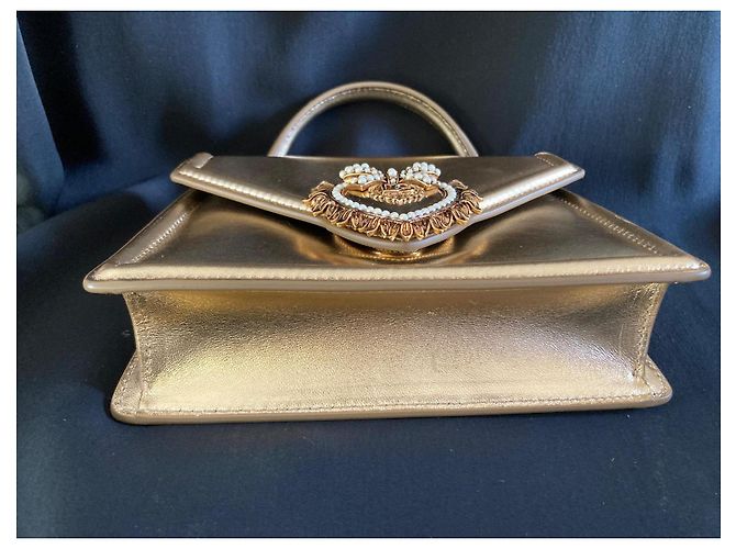 Dolce & Gabbana Devotion borsa in pelle dorata D'oro - vista 6