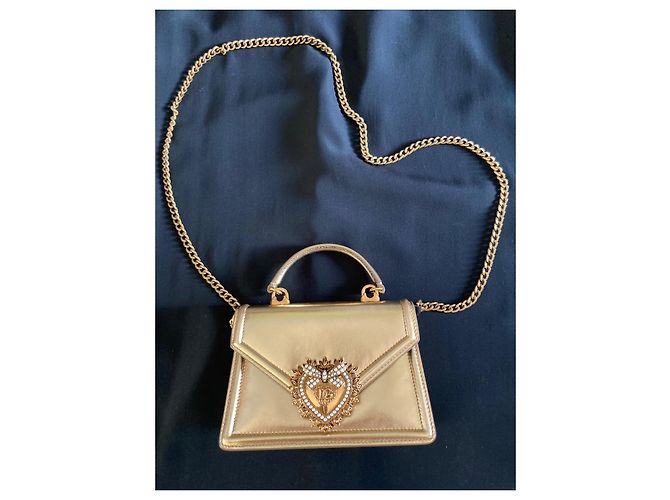 Dolce & Gabbana Devotion borsa in pelle dorata D'oro - vista 8