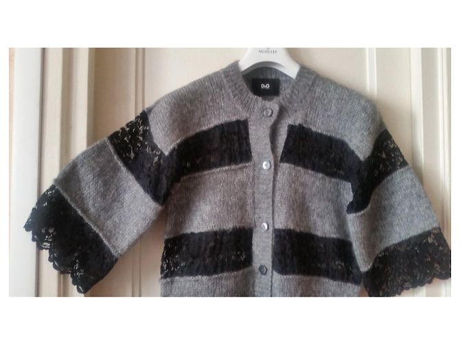 D&G Cardigan aus Mohair Grau und Schwarzer Spitze - Ansicht 2