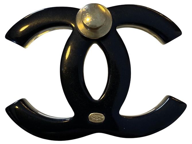 Set di spilla e orecchini Chanel 05A in resina, perle, smalto, CC, righe nere e bianche, grande dimensione Nero Bianco - vista 9