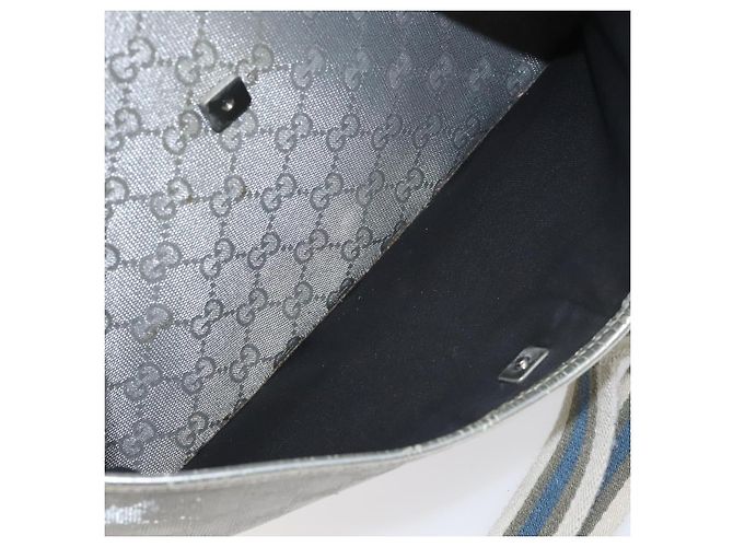 Borsa a Spalla GG Canvas Gucci Argento Blu 145857 Auth 110391 - vista 21
